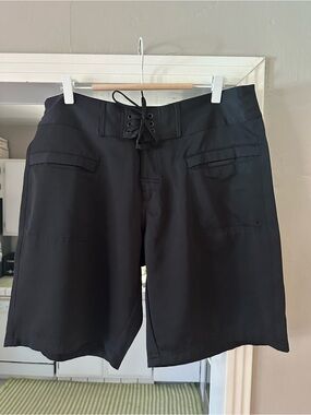 Leilani Women's Black Lace-Up Board Shorts 10” inseam